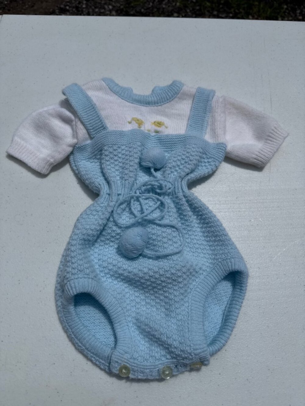 Vintage Renzo Baby Romper Knit Blue White Made In Italy